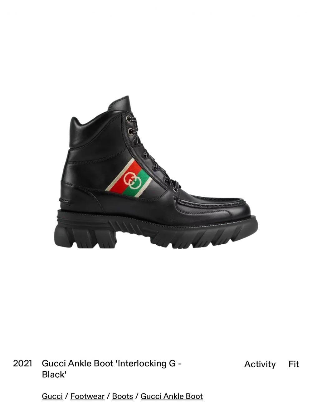 Gucci Black Leather Lace-Up Ankle Boot with Red and Green Web